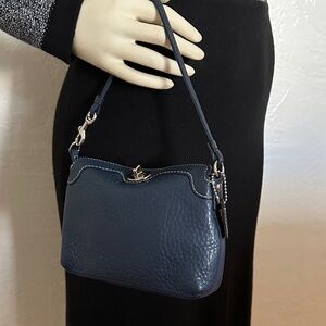 Coach Dark Blue Textured fold over turn lock mini bag wristlet